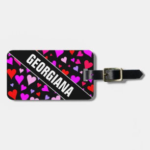 Etiqueta Para Maletas Patrón de corazón divertido rojo, rosa, morado y m