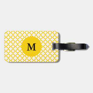 Etiqueta Para Maletas Patrón de cuatrefolios amarillo monogramo