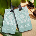 Etiqueta Para Maletas Patrón de Damasco de Vintage Azul Hielo con Acabad<br><div class="desc">Un patrón vintage con un diseño de pizarra y encaje. Eche un vistazo a las flores y hojas.Un diseño moderno con colores y elegancia en tonos de joyas. Los elementos son más fáciles de personalizar cuando se reemplazan primero todo el texto y las fotos. Si su arte todavía necesita ser...</div>