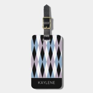 Etiqueta Para Maletas Patrón de diamante de Harlequin - Lilac azul y tur