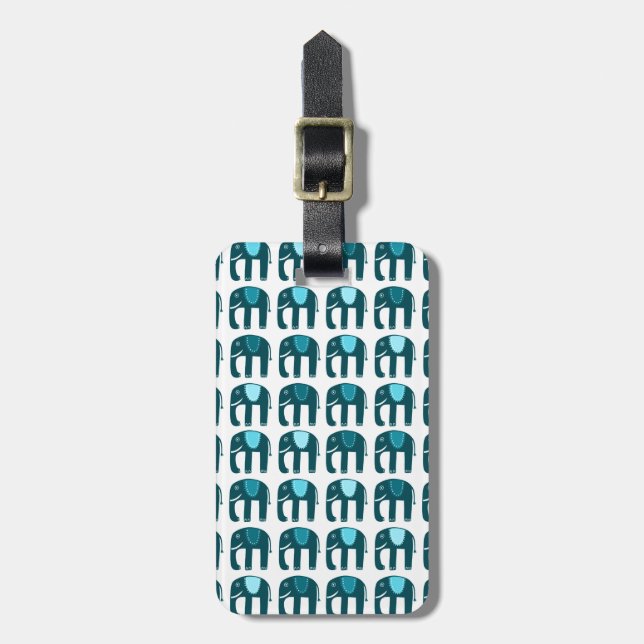 Etiqueta Para Maletas Patrón de elefantes azules curados PERSONALIZADO (Frente Vertical)