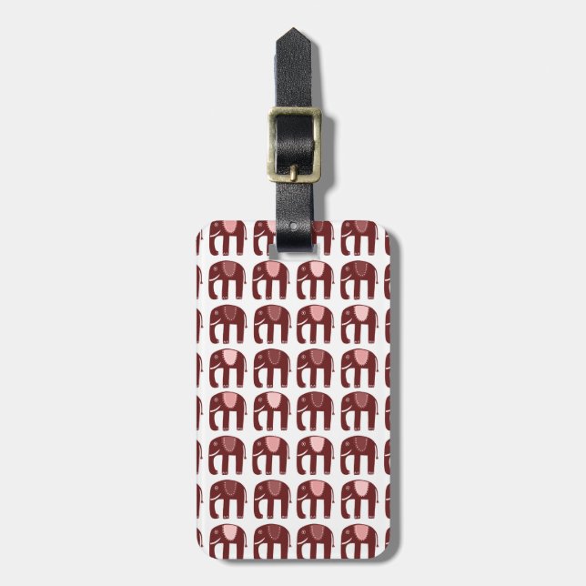 Etiqueta Para Maletas Patrón de elefantes rojos finos PERSONALIZADOS (Frente Vertical)