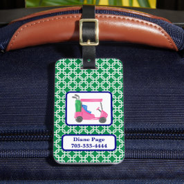 Etiqueta Para Maletas Patrón de enlace blanco verde preppy Carro de golf