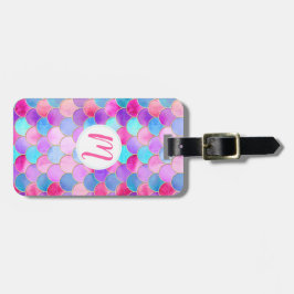 Etiqueta Para Maletas Patrón de escala de sirenas rosa, púrpura y Aqua