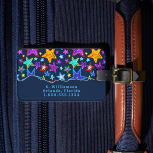Etiqueta Para Maletas Patrón de estrellas coloridas para niños viajeros