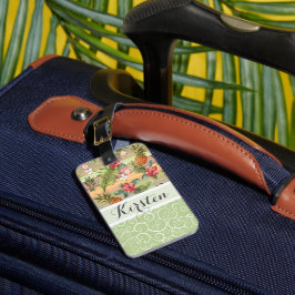 Etiqueta Para Maletas Patrón de flor de fruta de piña tropical divertida
