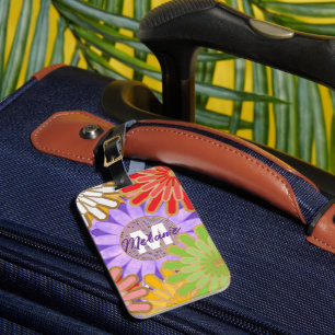 Etiqueta Para Maletas Patrón de Flor Personalizado Hippy Brillante y Col