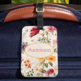 Etiqueta Para Maletas patrón de flor vintage en colores suaves con nombr