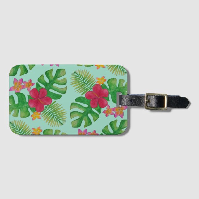 Etiqueta Para Maletas Patrón de flores tropicales (Anverso horizontal)