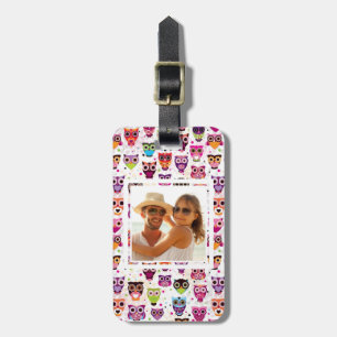 Etiqueta Para Maletas Patrón de fondo de búho Personalizado Photo Cute p