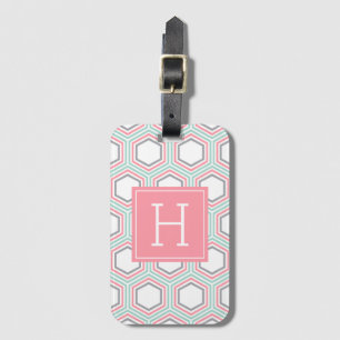 Etiqueta Para Maletas Patrón de hexágono de coral y rosa monogramado