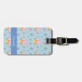 Etiqueta Para Maletas Patrón de hongos florales Pastel Azul