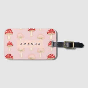 Etiqueta Para Maletas Patrón de hongos rojos y brillantes personalizado