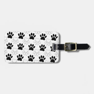 Etiqueta Para Maletas Patrón de Huellas de Perro en Negro y Blanco