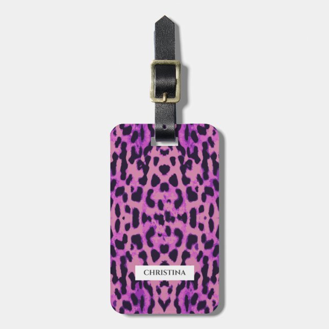 Etiqueta Para Maletas Patrón de impresión Leopardo Purple Elegante Perso (Frente Vertical)