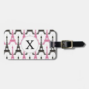 Etiqueta Para Maletas Patrón de la Torre Eiffel de la Moda Rosa Monogram
