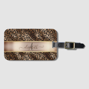 Etiqueta Para Maletas Patrón de Leopardo Bronce Negro Monograma