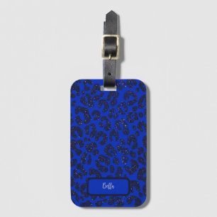 Etiqueta Para Maletas Patrón de leopardo Purpurinoso azul