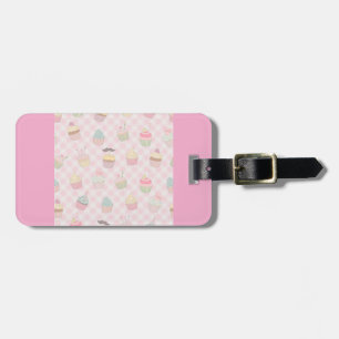Etiqueta Para Maletas Patrón de magdalenas lindas de gingham rosa pastel
