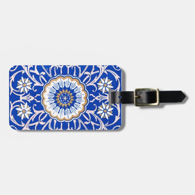 Etiqueta Para Maletas Patrón de Mandala floral azul (Frente Horizontal)