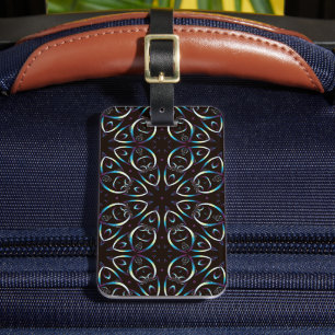 Etiqueta Para Maletas Patrón de Mandala Glow Glow de Oro Azul