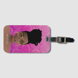 Etiqueta Para Maletas Patrón de manzanas azucareras, mujer negra, rosa c