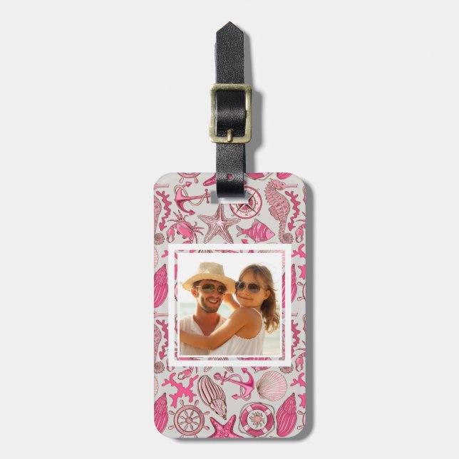 Etiqueta Para Maletas Patrón de mar rosa foto Personalizado (Frente Vertical)