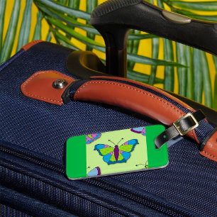Etiqueta Para Maletas Patrón de mariposa de patchwork sobre verde