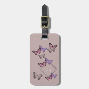 Etiqueta Para Maletas Patrón de mariposa femenina con monograma - Rosa G