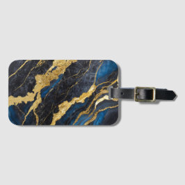 Etiqueta Para Maletas Patrón de mármol azul con oro