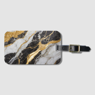 Etiqueta Para Maletas Patrón de mármol blanco y negro con oro