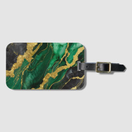 Etiqueta Para Maletas Patrón de mármol verde con oro