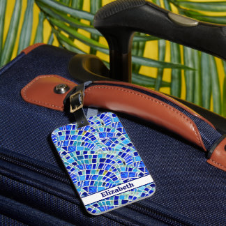Etiqueta Para Maletas Patrón de mosaico de ondas azules inspirado en Gau
