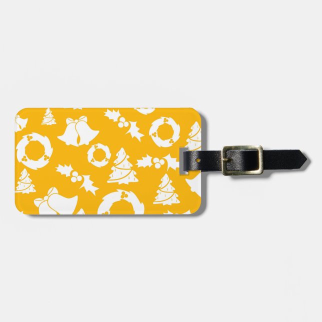 Etiqueta Para Maletas Patrón de Navidades amarillos (Frente Horizontal)