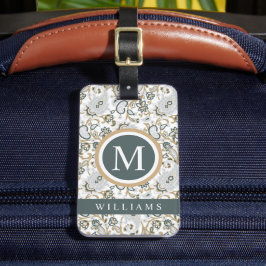 Etiqueta Para Maletas Patrón de paisley verde gris plateado blanco perso