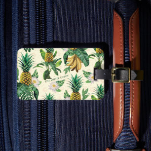 Etiqueta Para Maletas Patrón de paraíso de piña de Lotus blanco