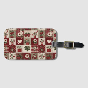 Etiqueta Para Maletas Patrón de patchwork de fresa vintage campestre