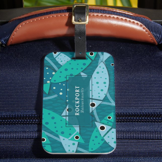 Etiqueta Para Maletas Patrón de peces de natación tropical personalizado (Anverso In situ 2)