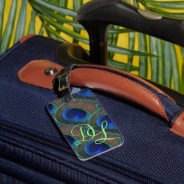 Etiqueta Para Maletas Patrón de pluma de pavo real elegante y personaliz