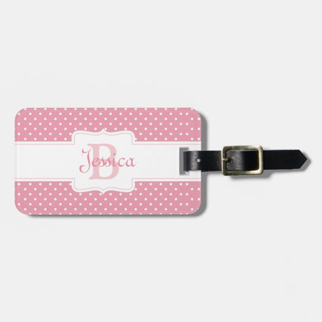 Etiqueta Para Maletas Patrón de punto de polka rosa personalizado (Frente Horizontal)