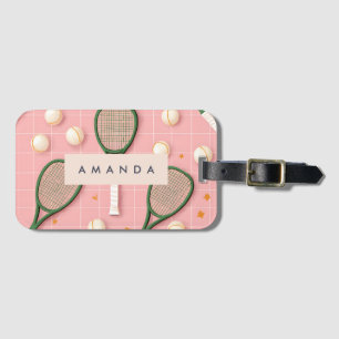 Etiqueta Para Maletas Patrón de raqueta de tenis retro personalizado mon