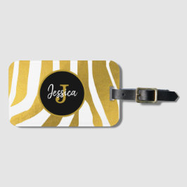 Etiqueta Para Maletas Patrón de rayas de impresión Faux Gold Zebra