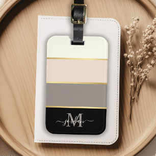 Etiqueta Para Maletas Patrón de rayas femeninas con monograma elegante