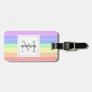 Etiqueta Para Maletas Patrón de rayas multicolores del arcoiris monogram