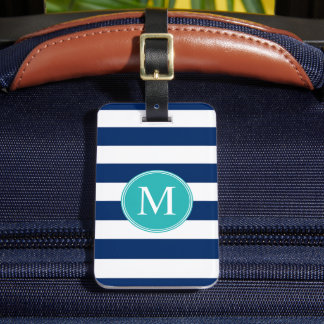 Etiqueta Para Maletas Patrón de rayas náuticas personalizado azul marino