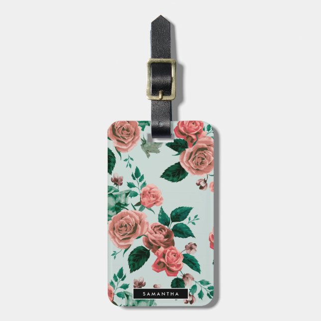 Etiqueta Para Maletas Patrón de rosas (Frente Vertical)