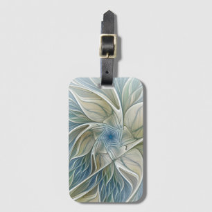 Etiqueta Para Maletas Patrón de sueño floral abstracto azul caqui fracta