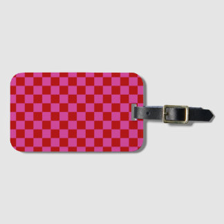 Etiqueta Para Maletas Patrón de tablero de cheques rojo + rosa