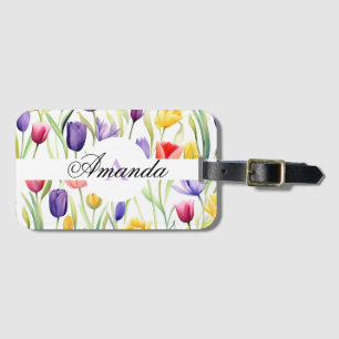 Etiqueta Para Maletas Patrón de tulipano de color morado y blanco