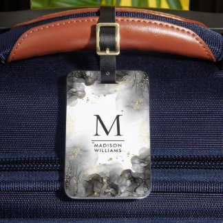 Etiqueta Para Maletas Patrón dorado personalizado gris negro y blanco